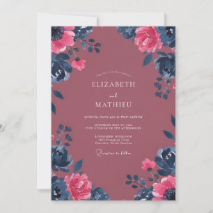 Berry Magenta Dahlia Wedding Invitation