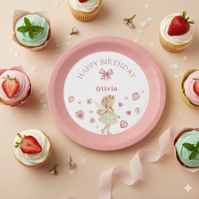 Berry Magical Fairy Girl First Birthday Party Paper Plates (Creator Uploaded)