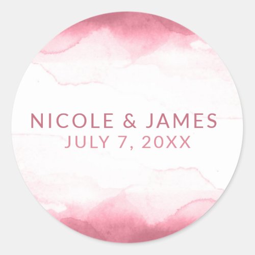 Berry Mauve Pink Watercolor Modern Chic Wedding Classic Round Sticker
