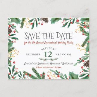 Berry Merry Christmas Holiday Party Save The Date Announcement Postcard