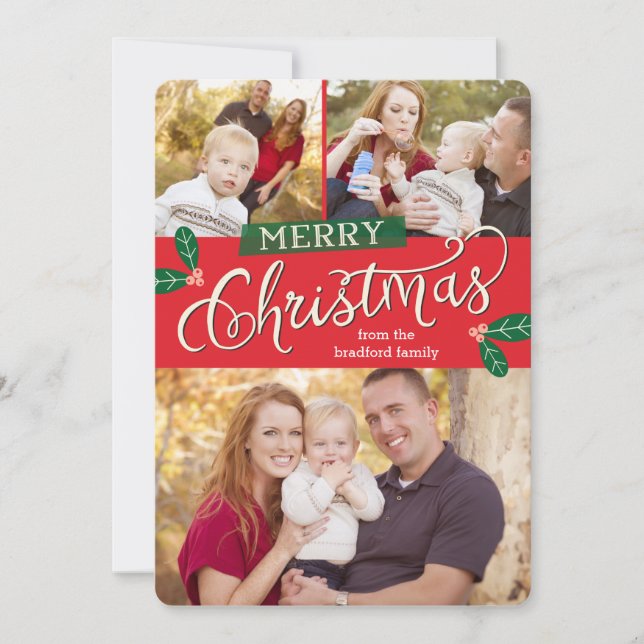 Berry Merry Christmas Holiday Photo Cards (Front)