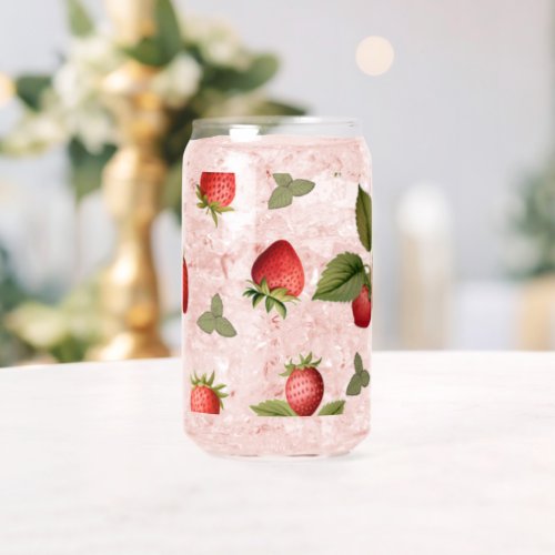 Berry Mint Bliss Refreshing Strawberry Printed Can Glass