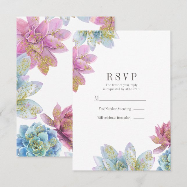 Berry Mint & Gold Garden Succulents Wedding RSVP I Invitation (Front/Back)