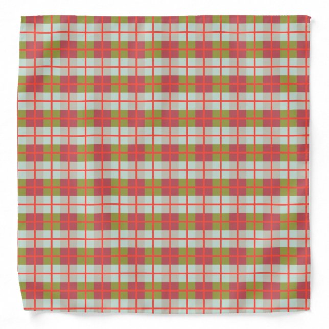 Berry Mint Olive Pebble Plaid Bandana (Front)