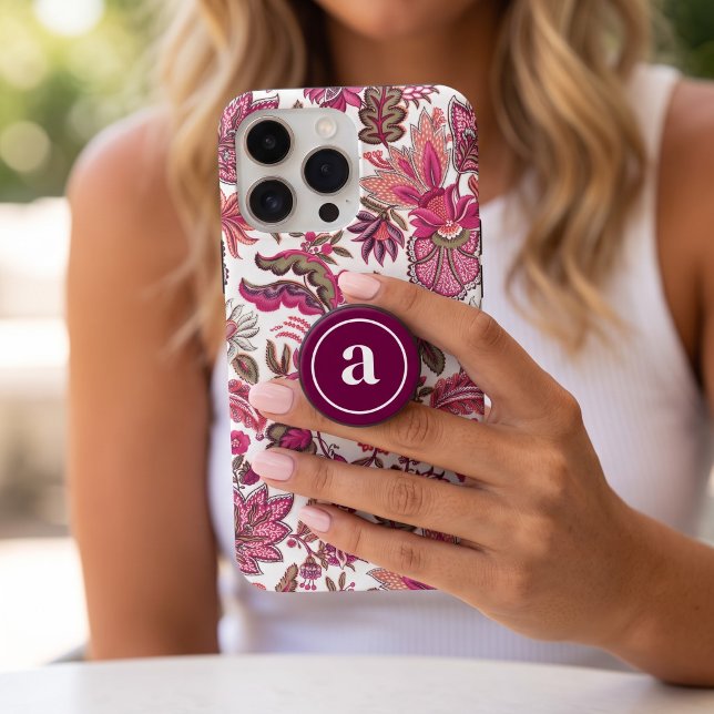 Berry Modern Minimalist Monogram Initial PopSocket (Creator Uploaded)