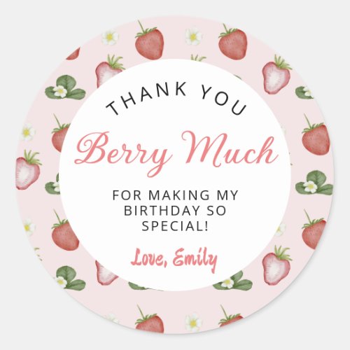 Berry Much Strawberry Girl 1st Birthday Party Classic Round Sticker