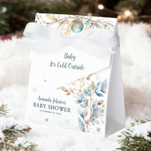 Berry Navy Gold Winter Baby Shower Favor Boxes