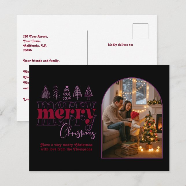 Berry Noir Cozy Arch Photo Merry Christmas Holiday Postcard (Front/Back)