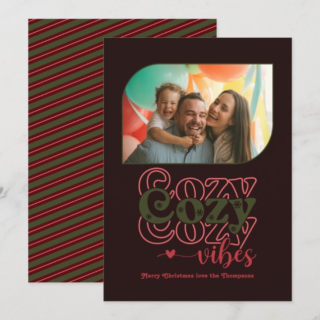 Berry Noir Cozy Vibes Only Christmas Photo Holiday Card (Front/Back)