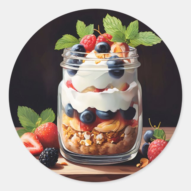 Berry Parfait in Glass Jar Classic Round Sticker (Front)