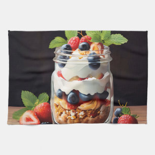 Berry Parfait in Glass Jar Kitchen Towel