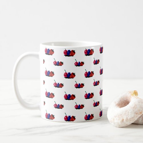 Berry Pattern Red Blue Cherry Strawberry Blueberry Coffee Mug