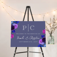 Berry, Pink, Blue Roses Wedding Welcome Sign