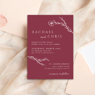 Berry Pink Boho Modern Stenciled Floral Botanical Invitation