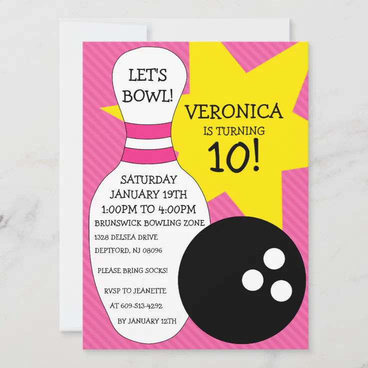 Berry Pink Bowling Bash Bowling Birthday Party Invitation Zazzle
