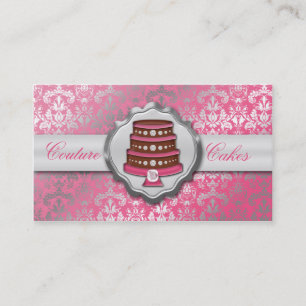 Berry Pink Cake Couture Glitzy Damask Cake Bakery Business Card