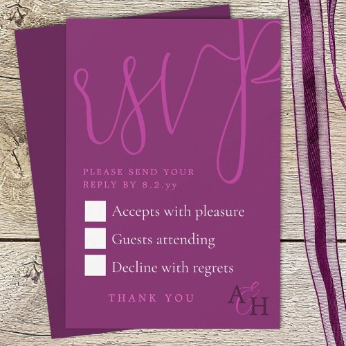 Berry Pink Calligraphy Script Wedding RSVP Card