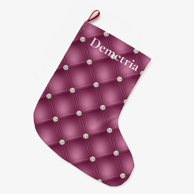 Berry Pink Diamond Tufts Christmas   Large Christmas Stocking (Front (Hanging))