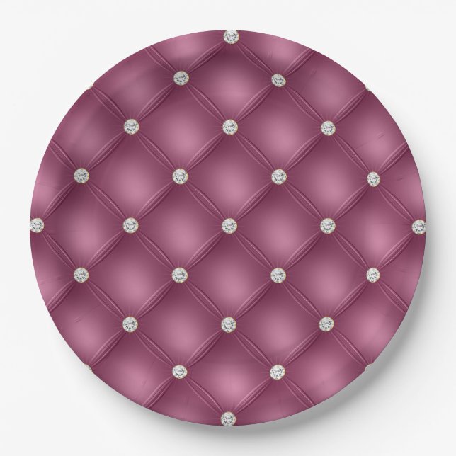 Berry Pink Diamond Tufts Christmas   Paper Plates (Front)