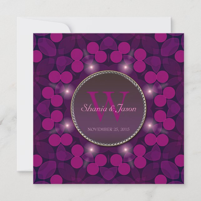 Berry Pink Magic Monogram Engagement Invitation (Front)