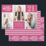 Berry Pink Photo Collage 21st Birthday   Wrapping Paper Sheets<br><div class="desc">Wrap up those gifts in style with this co-ordinated birthday paper pack. The first sheet features a trendy photo collage design which has space for three photographs. You can add the name of the person celebrating their birthday as well as their age and birthday date. The second sheet is a...</div>