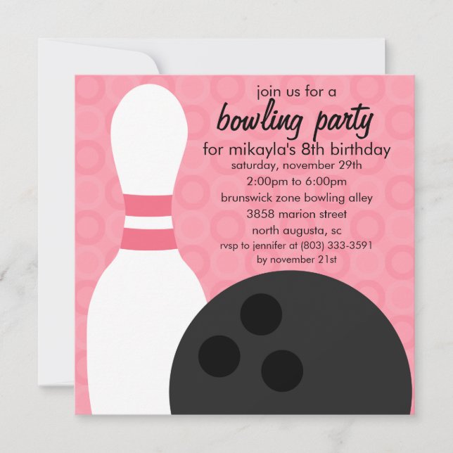 Berry Pink Pin Pals Bowling Birthday Party Invitation (Front)