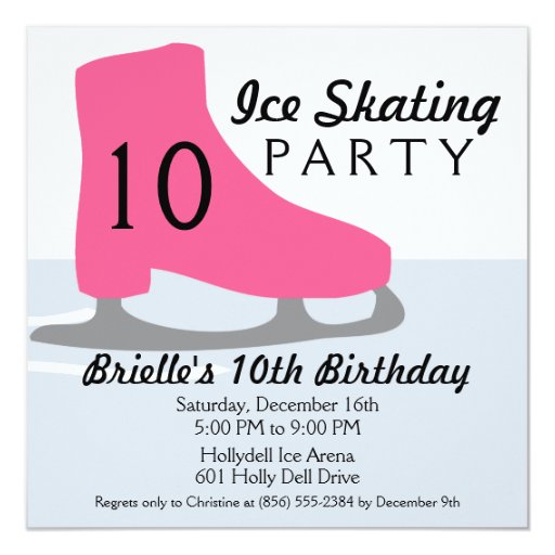 Berry Pink Skate Date Ice Skating Birthday Party Card | Zazzle