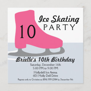 Berry Pink Skate Date Ice Skating Birthday Party Invitation
