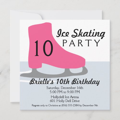 Berry Pink Skate Date Ice Skating Birthday Party Announcement