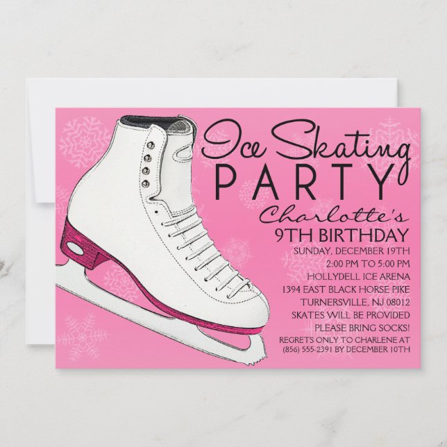 Berry Pink Skate Mates Ice Skating Birthday Party Invitation (Front)