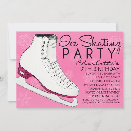 Berry Pink Skate Mates Ice Skating Birthday Party Custom Invitations