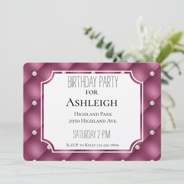 Berry Pink Sparkle Glitz Diamonds birthday Invitation (Standing Front)