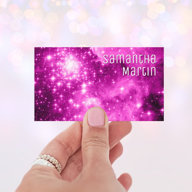 Berry Pink Sparkly Stars Celestial Photo Business Card (Create your own celestial business cards.)