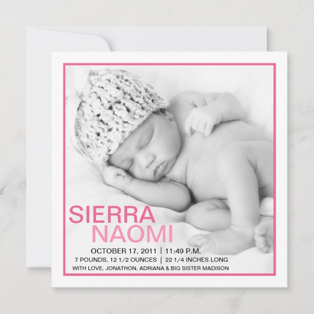 Berry Pink Sweet Dreams Photo Birth Announcements (Front)