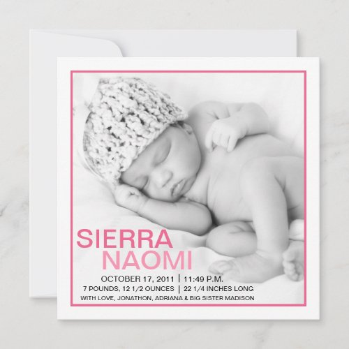 Berry Pink Sweet Dreams Photo Birth Announcements