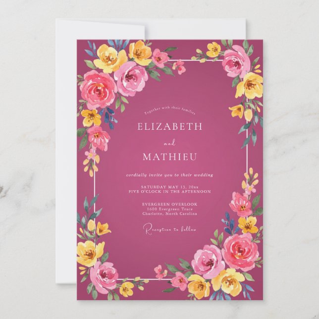Berry Pink Vibrant Summer Wedding Invitation (Front)
