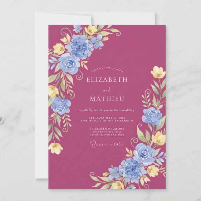 Berry Pink Vibrant Watercolor Wedding Invitation (Front)