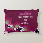 Berry Pink Violet Personalized Bat Mitzvah Floral Accent Pillow<br><div class="desc">Personalized Bat Mitzvah throw pillow with violet pink and purple pansies has custom script text that is easy to personalize. One side has a violet background, and the other side pink. Personalized bat mitzvah throw pillow with pink script text is versatile for maroon, summer berry, burgundy, hot pink, magenta, purple-pink...</div>