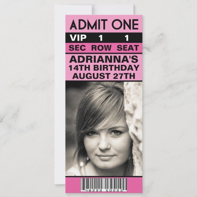 Berry Pink VIP Photo Ticket Birthday Party Invitation (Front)