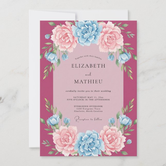 Berry Pink Whimsical Spring Wedding Invitation (Front)