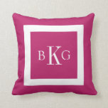 Berry Pink White Custom Monogram Throw Pillow
