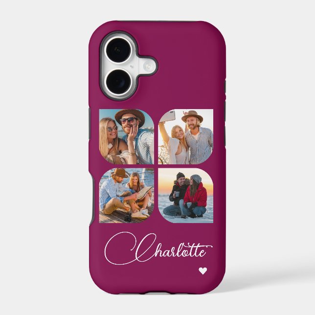 Berry Plum 4 Photo Personalized Name Case-Mate iPhone Case (Back)