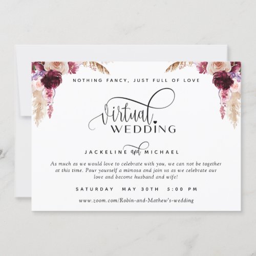 Berry Purple and Blush Floral Virtual Wedding Invitation
