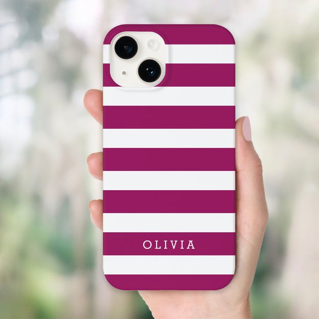 Berry Purple and White Classic Stripes Monogram Case-Mate iPhone Case (Creator Uploaded)