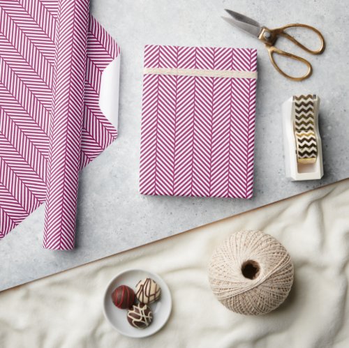 Berry Purple and White Herringbone Wrapping Paper