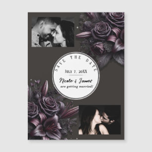 Berry Purple & Black Lily Rose Floral Save Date