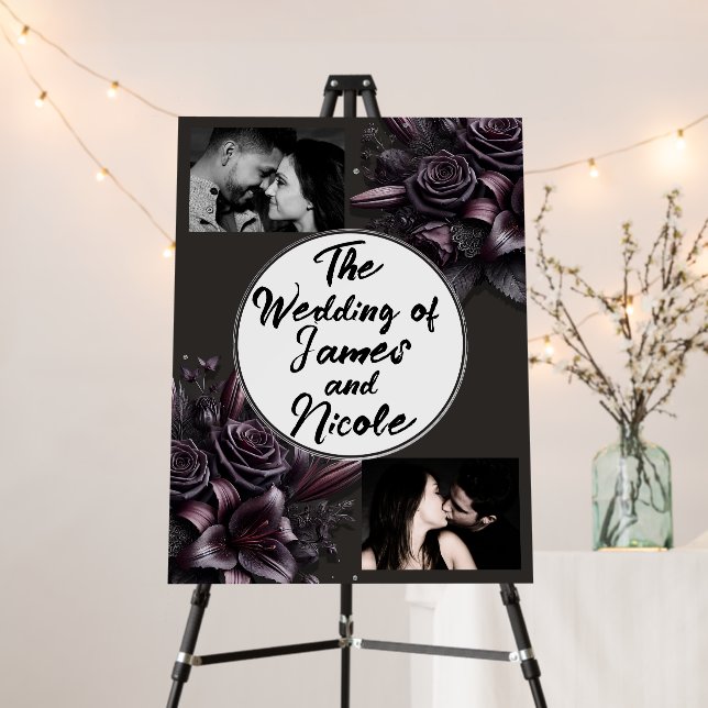 Berry Purple & Black Lily Rose Floral Wedding Foam Board (In Situ (Stand))