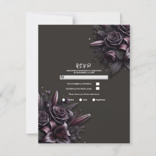 Berry Purple Black Lily Rose Floral Wedding RSVP Invitation
