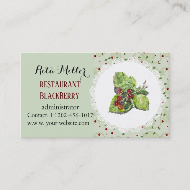 Berry red and black blackberries business card (Front)