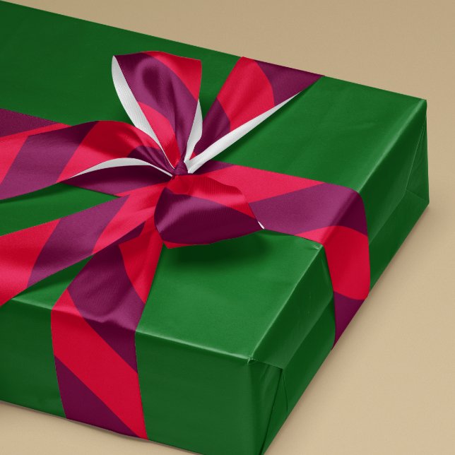 Berry Red and Eggplant Purple Wide Stripe Satin Ribbon (deep eggplant purple and berry pink wide striped ribbon for gift giving, home decor and crafting)